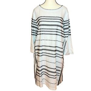 FOR CYNTHIA Embroidered Sz Medium Linen Blend 3/4 Sleeve Relaxed Fit Lagenlook